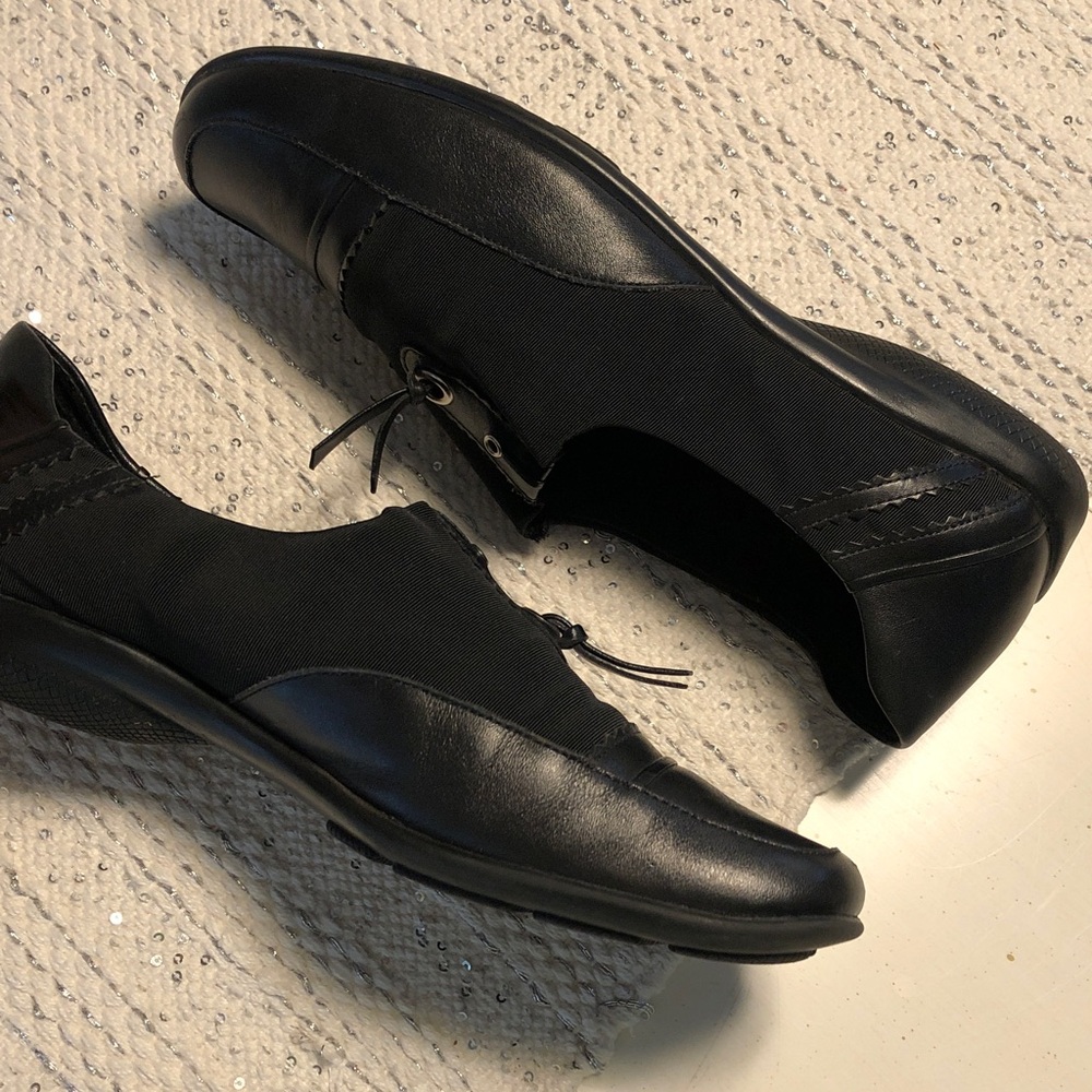 Anne Klein Black Leather Slip-On Loafers with Metal Accent - Picture 9 of 13
